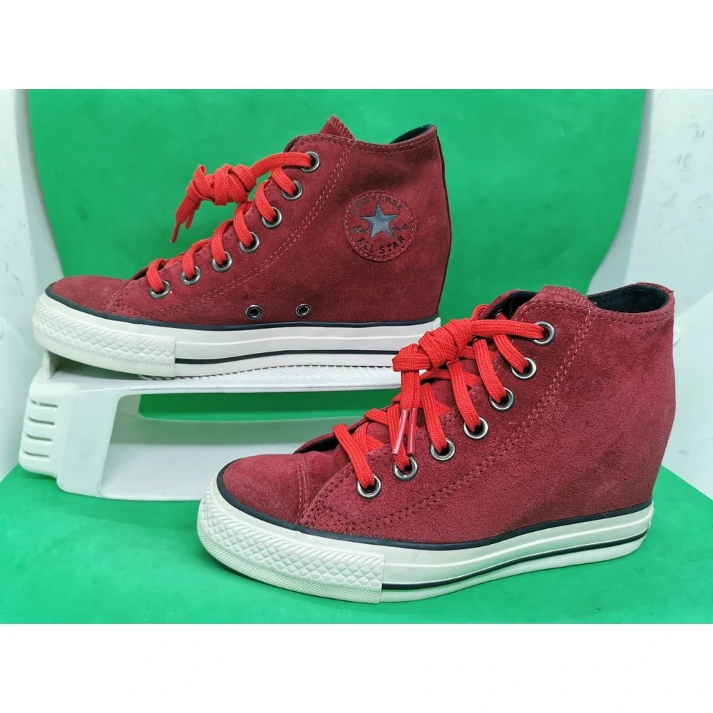 Converse Chuck Taylor Dahlia Lux Burgundy Suede Hidden Wedge Heel Sneaker Size 6